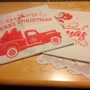 Farmhouse truck and Santa holiday decor pillow covers